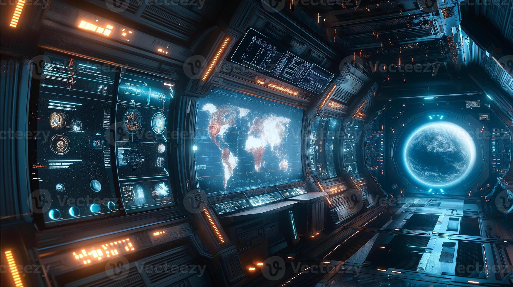 This Passengers enjoy zero-gravity sensations while gazing at Earth from the luxury space hotel. photo
