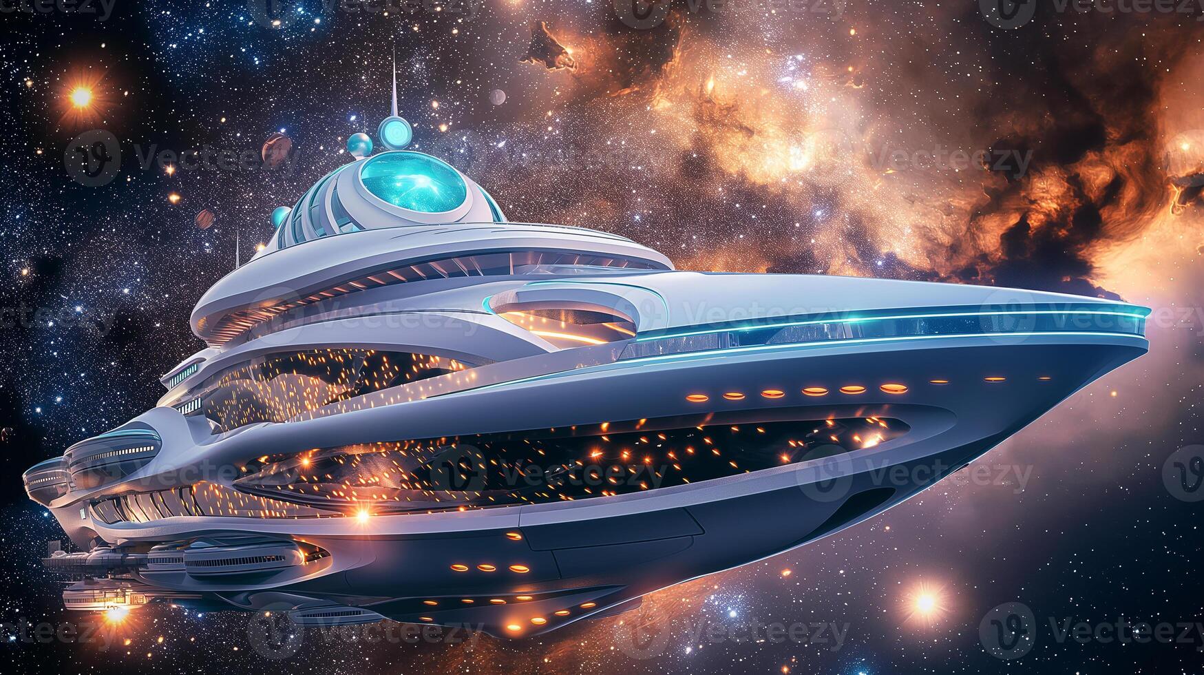 This Cutting-edge spacecraft designed for suborbital tourism sails through the cosmos, showcasing luxury. photo
