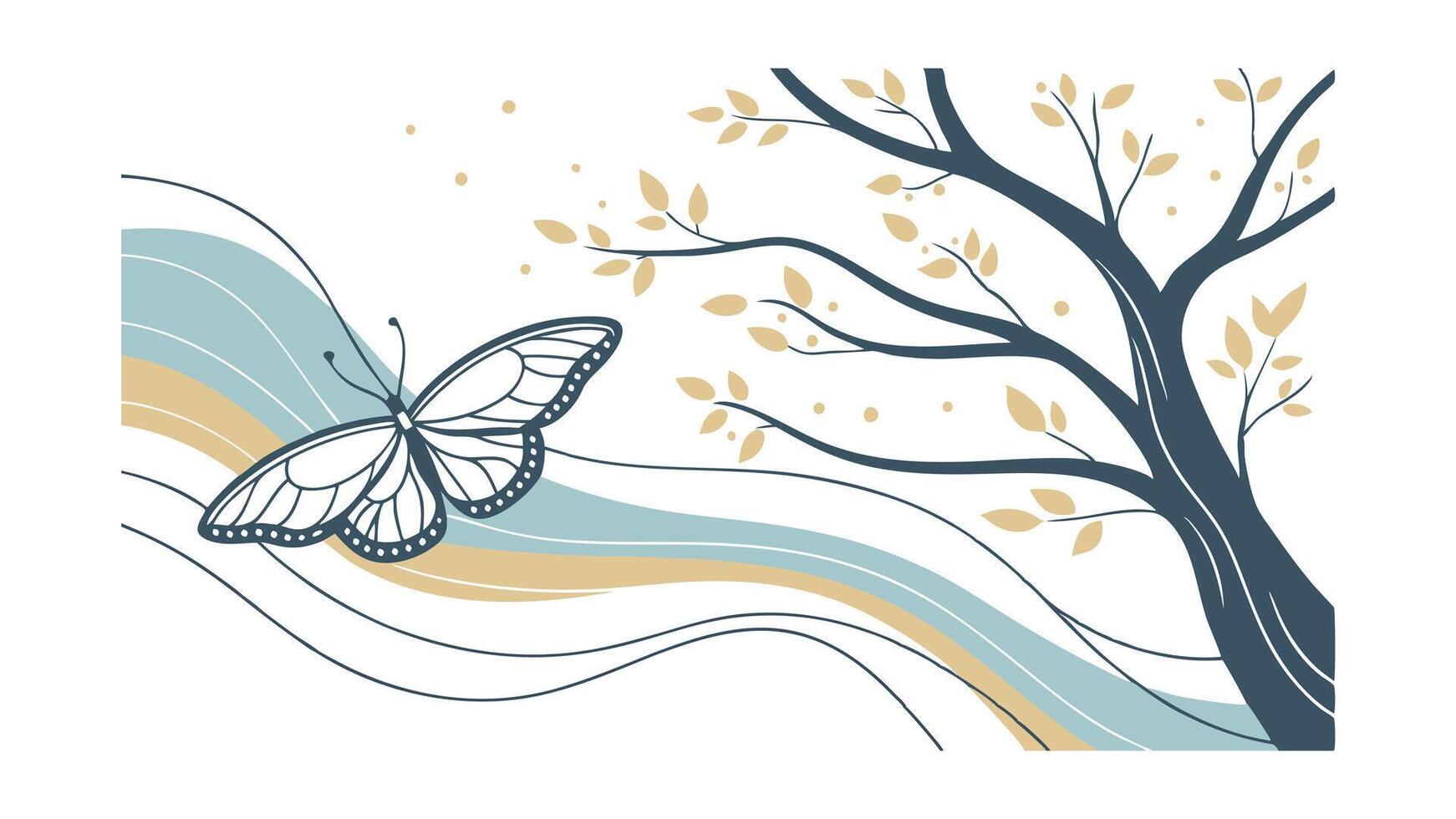 Abstract Butterfly, Tree, Waves Natures Artistic Harmony vector