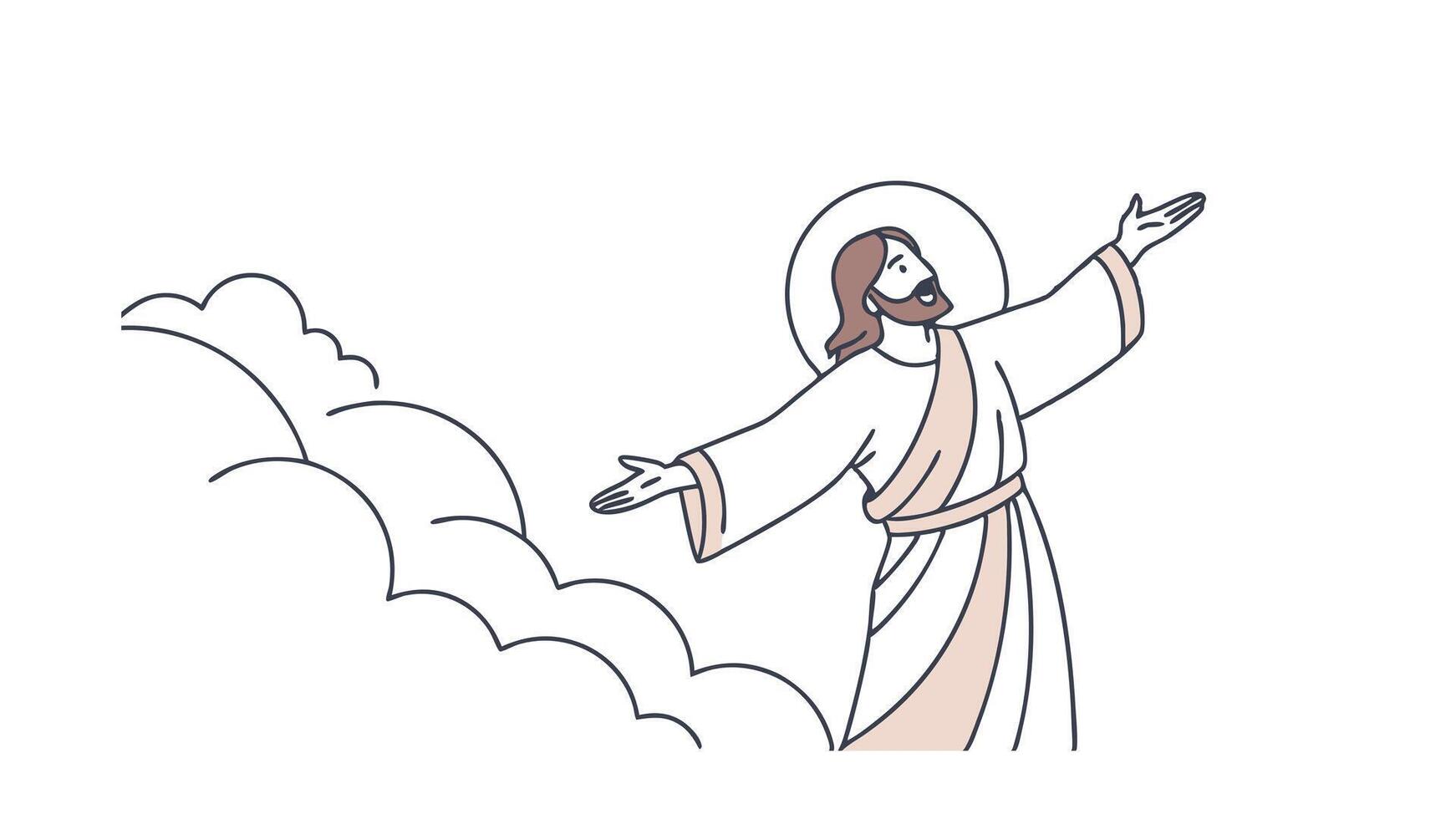 Jesus Christ Ascending Clouds Heaven Halo God Divine Religious Art vector
