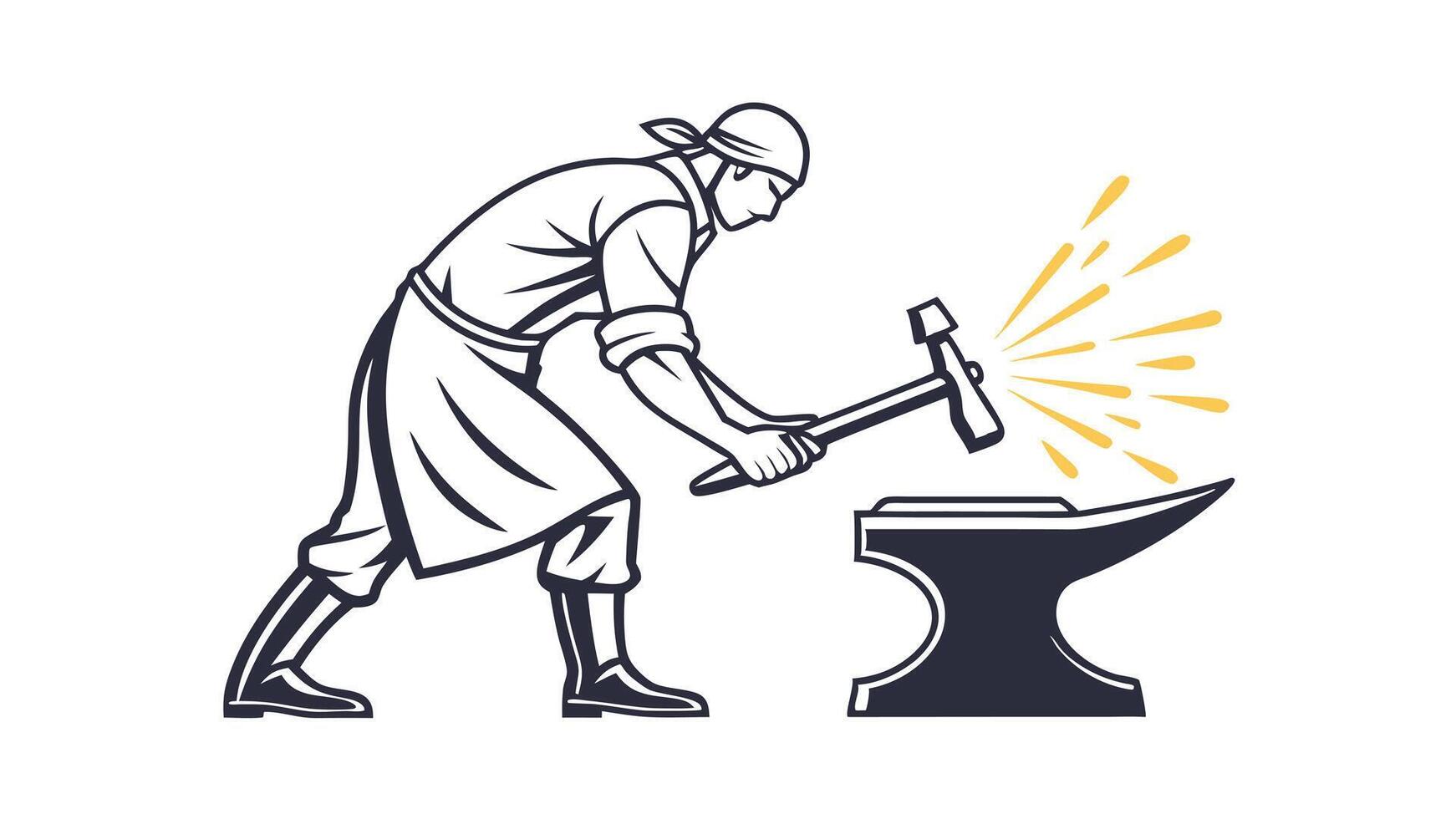Blacksmith Forging Metal on Anvil Hammer Sparks Craftsman vector
