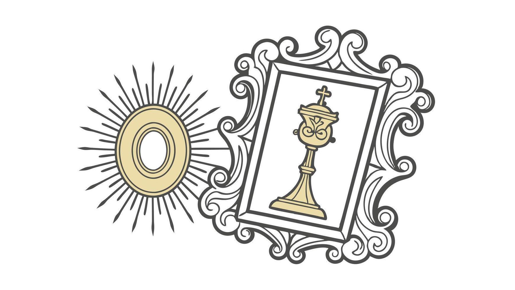Eucharist Chalice Ornament Frame Sunburst Religious Design vector