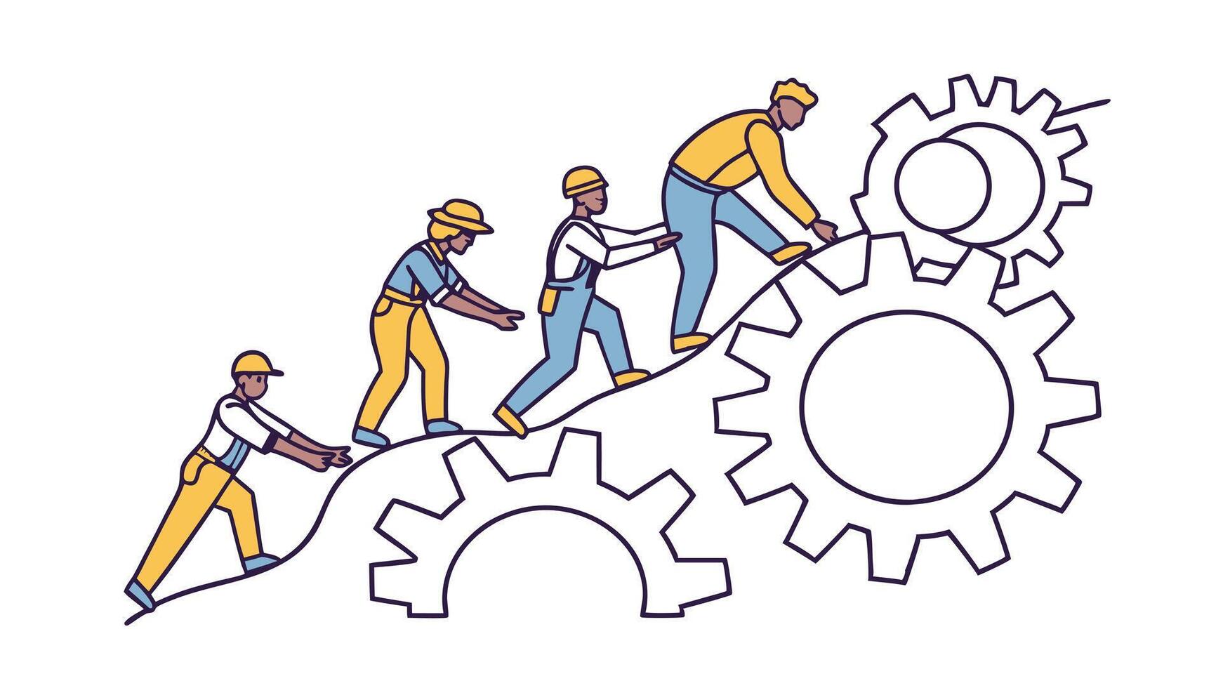 Teamwork Gears Mechanism Collaboration Progress Workers Industry Effort vector