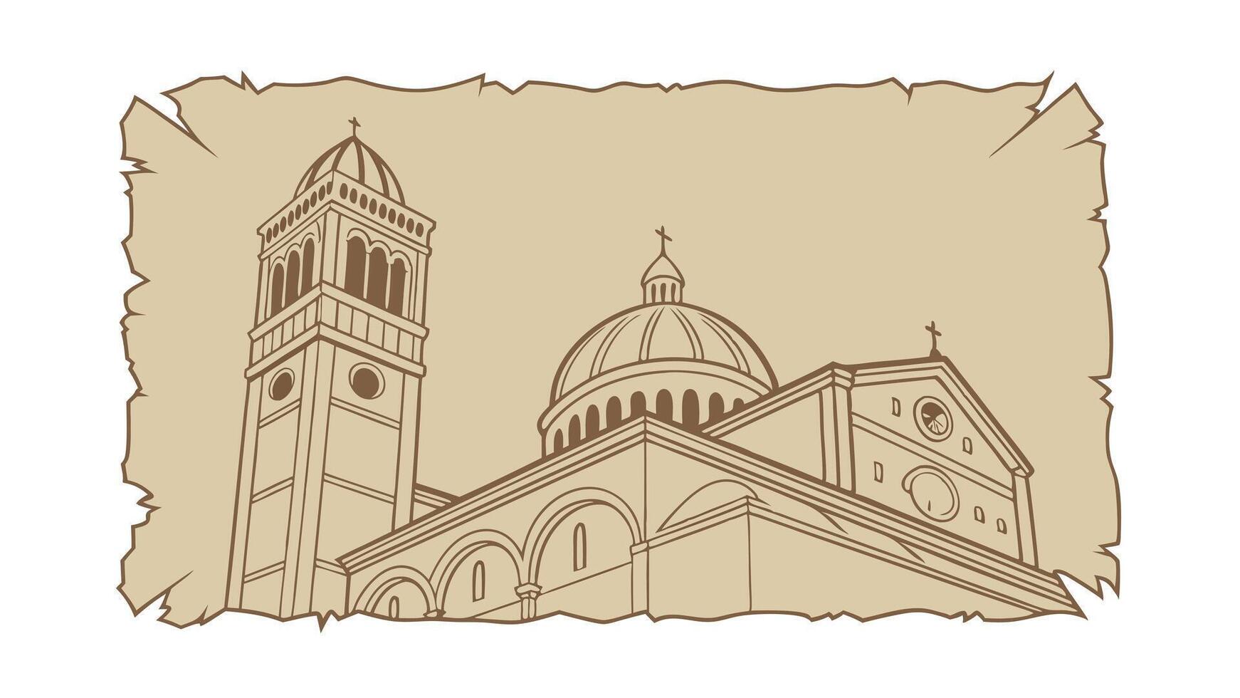 Ancient Cathedral Architectural Drawing Vintage Parchment Design vector