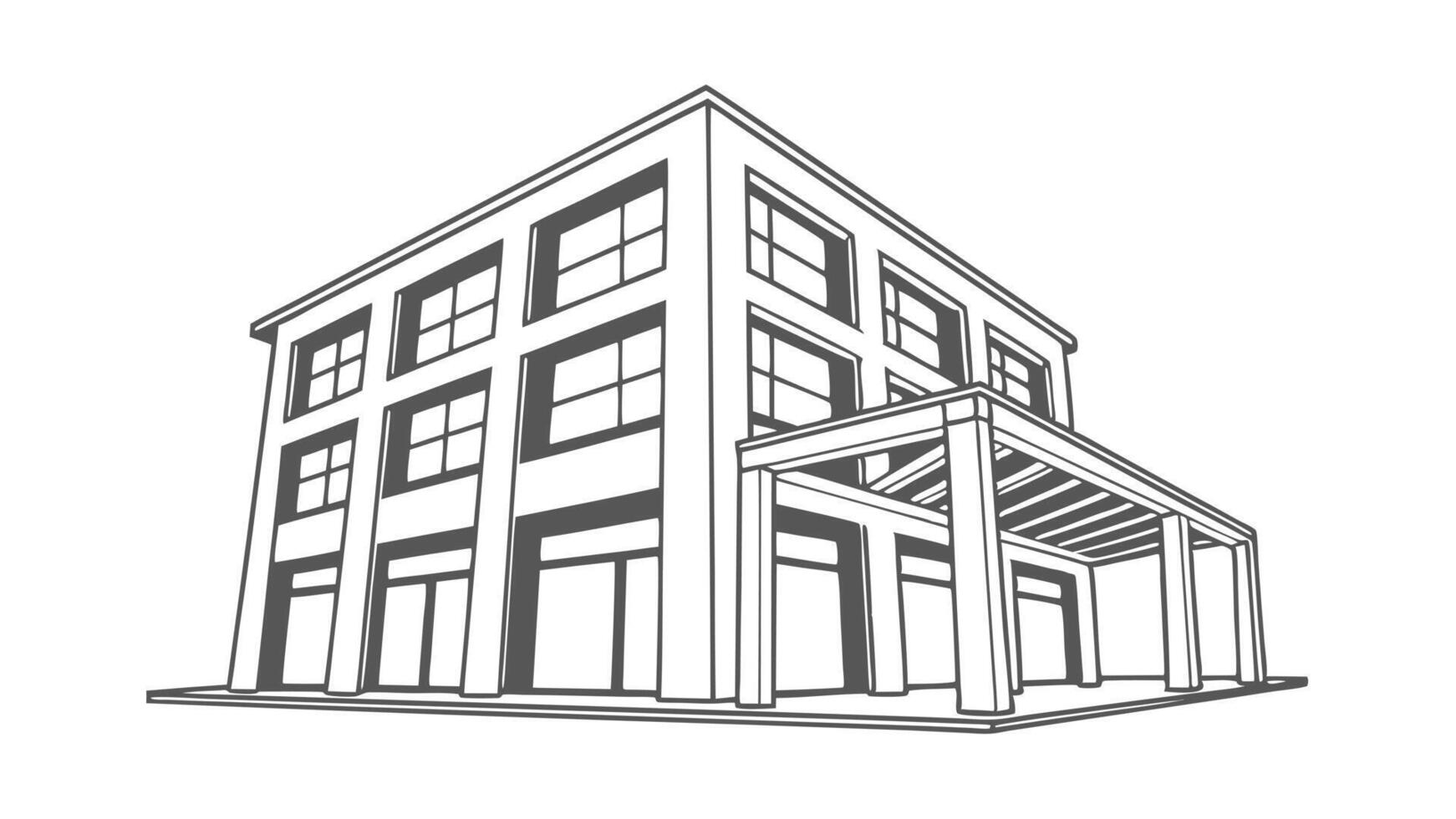 Modern Building Architectural Design Line Drawing Illustration vector