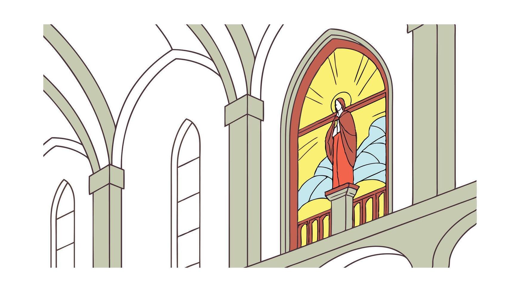 Gothic Church Interior Stained Glass Virgin Mary Religious Art vector