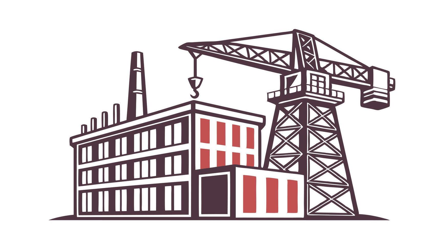 Industrial Factory Building Crane Construction Site Engineering Design vector