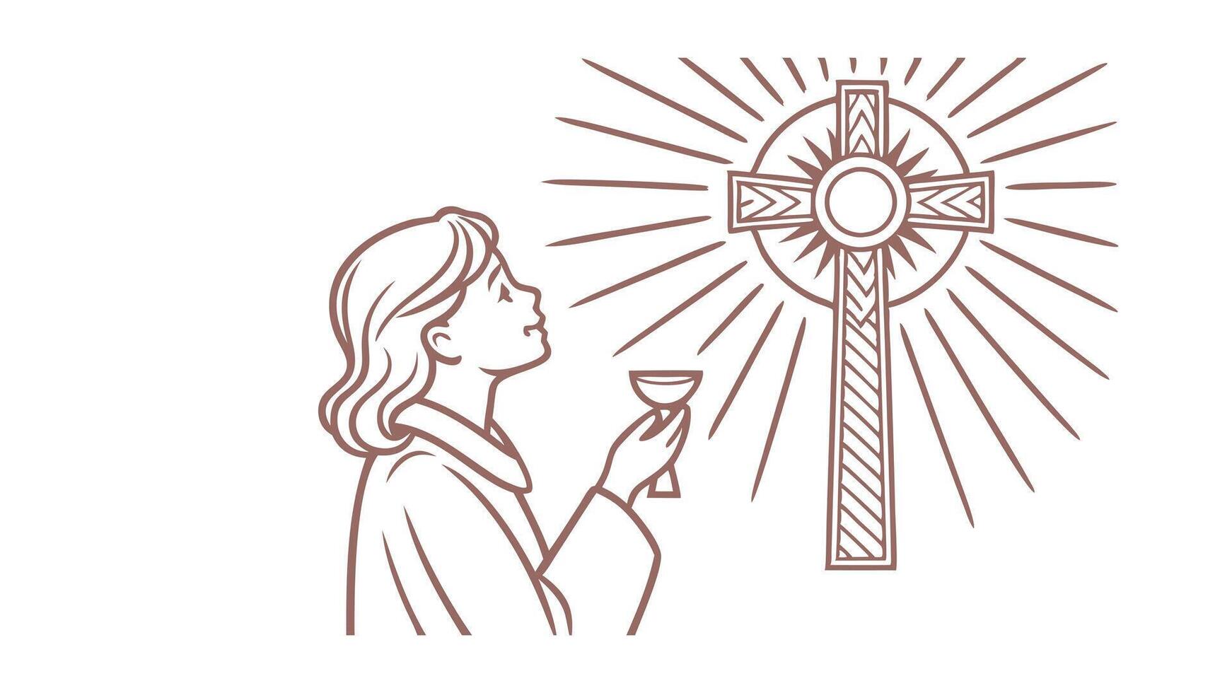 Woman Praying Eucharist Holy Communion Cross Faith Religion God vector