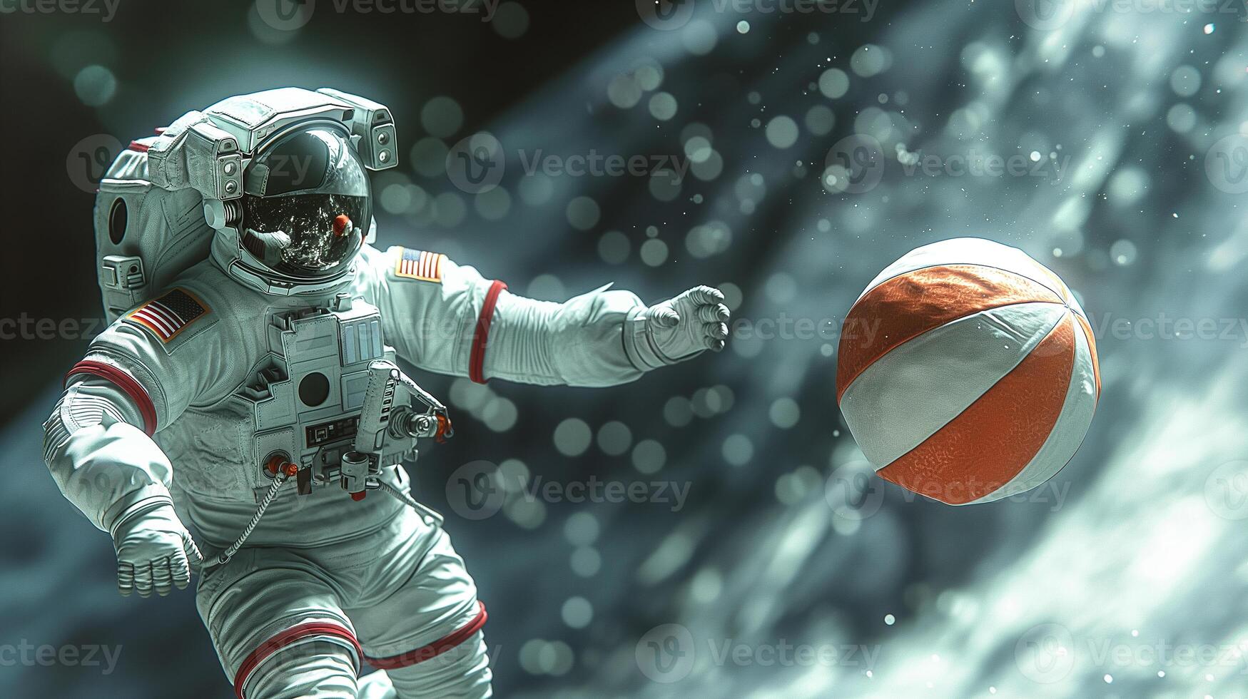 This astronaut tosses a beach ball in zero gravity, highlighting the thrill of space tourism. photo