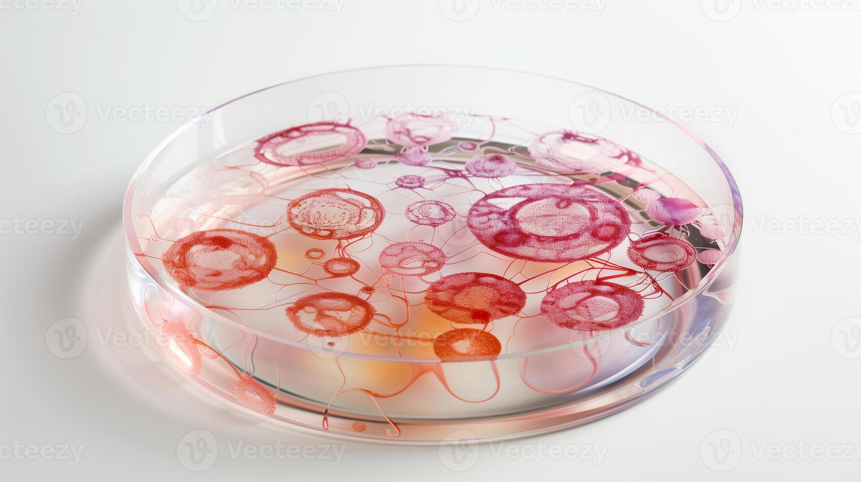 This lab shows a petri dish of colorful stem cells, showcasing regenerative biology. photo