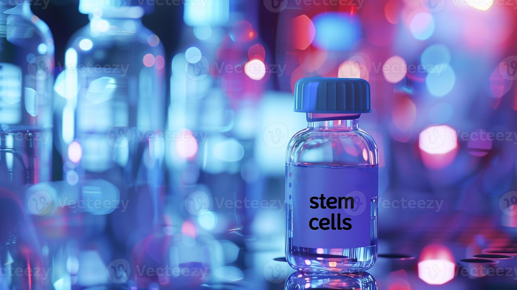 This display highlights vials labeled stem cells in the laboratory setting, emphasizing research. photo