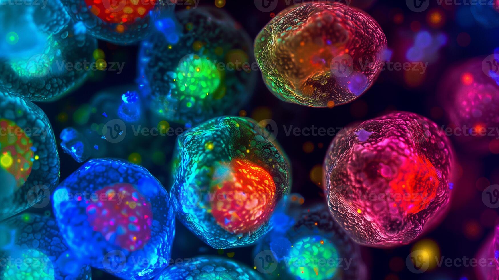 This Vivid colors depict stem cells, highlighting their importance in regenerative medicine and therapy. photo