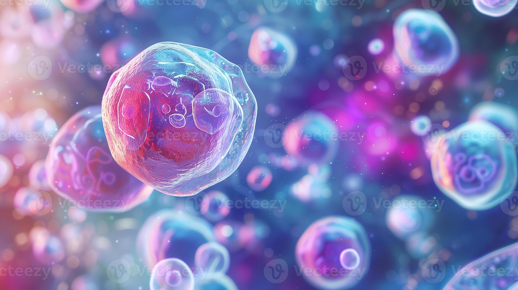 This Colorful depiction of stem cells showcasing their unique structure and potential in therapy. photo