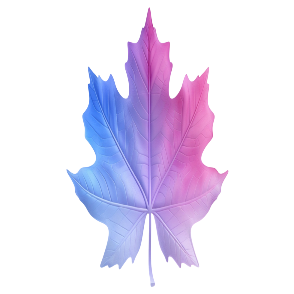 Vibrant Gradient Maple Leaf Transitioning from Blue to Pink png