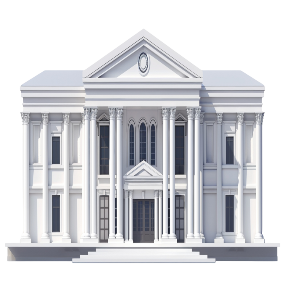 Grand Neoclassical Building with White Columns and Arched Windows png