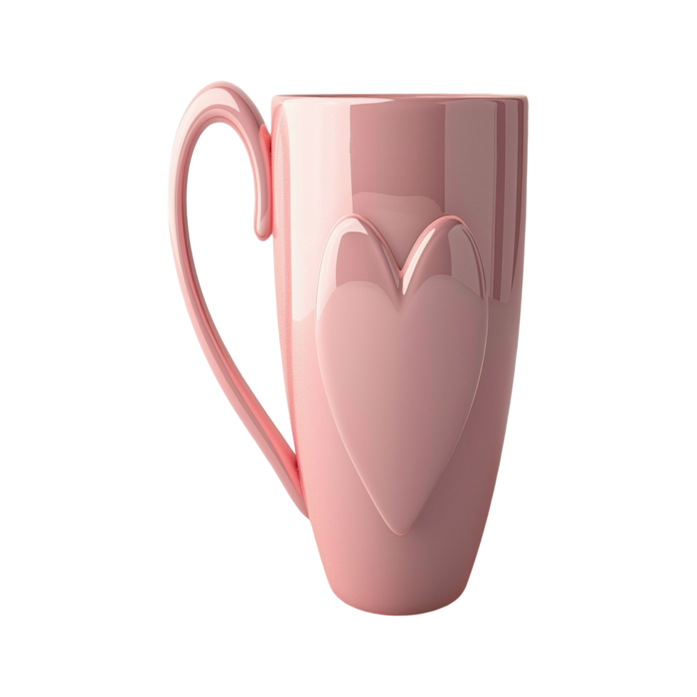 Pink Mug with Heart Design and Curved Handle for Romance png