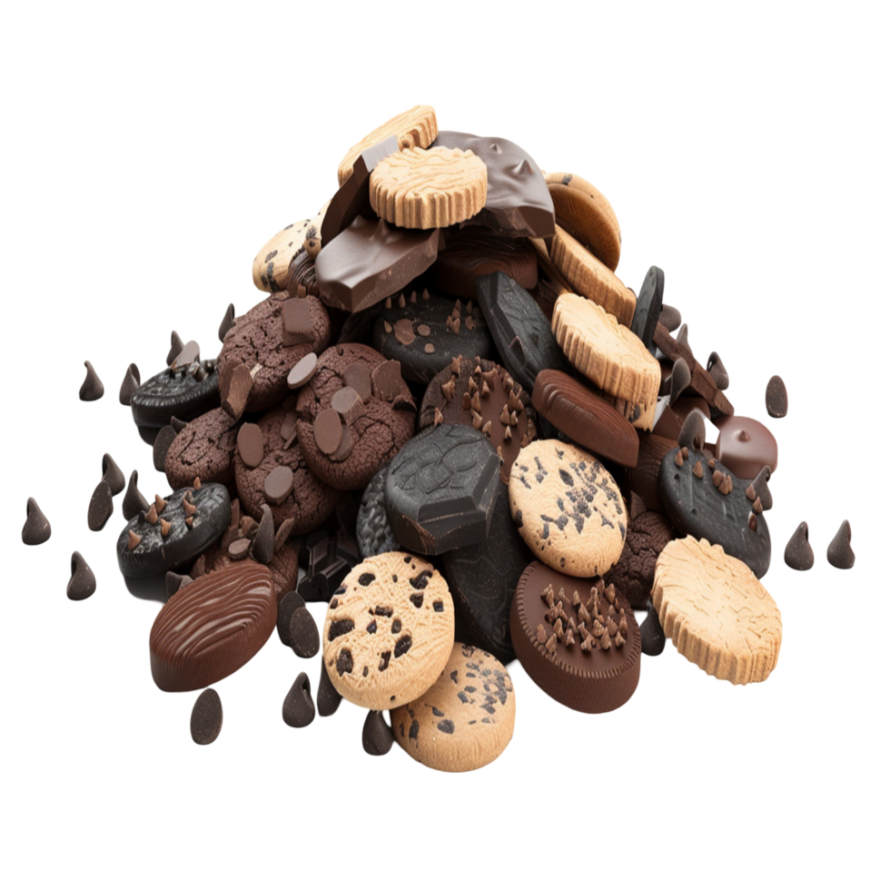 Pile of Mouthwatering Cookies with Chocolate and Cream Varieties png