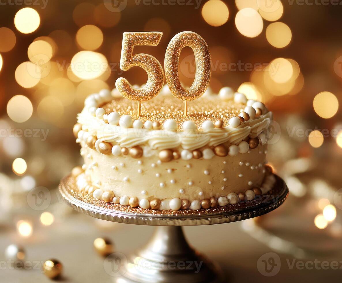 Celebrating a milestone with a gold-themed 50th birthday cake photo