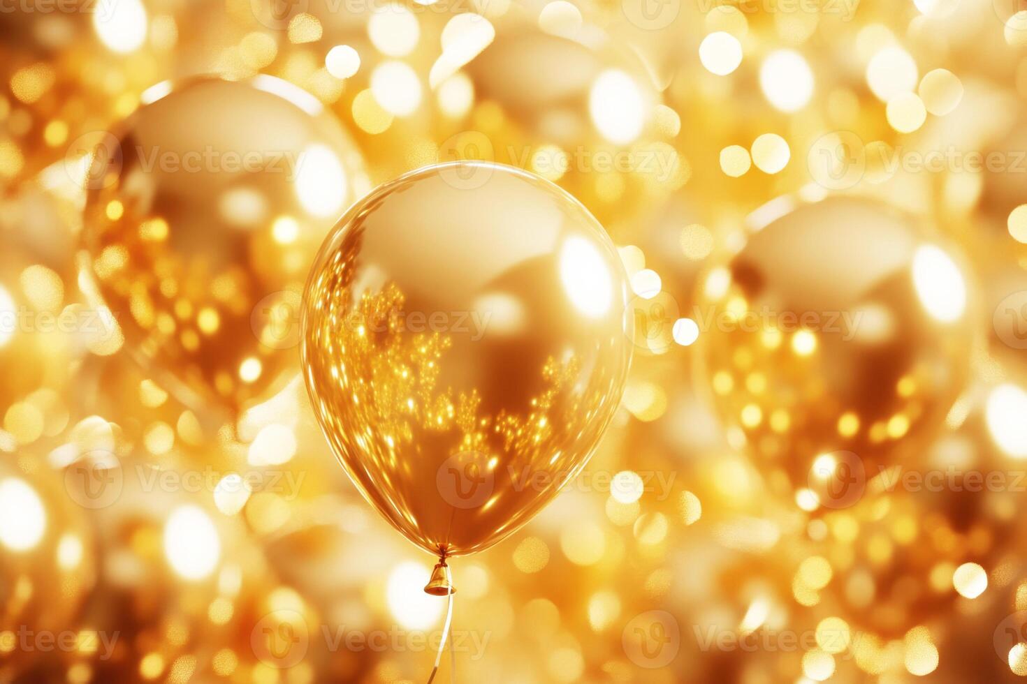 Golden balloons floating in a bright festive atmosphere photo