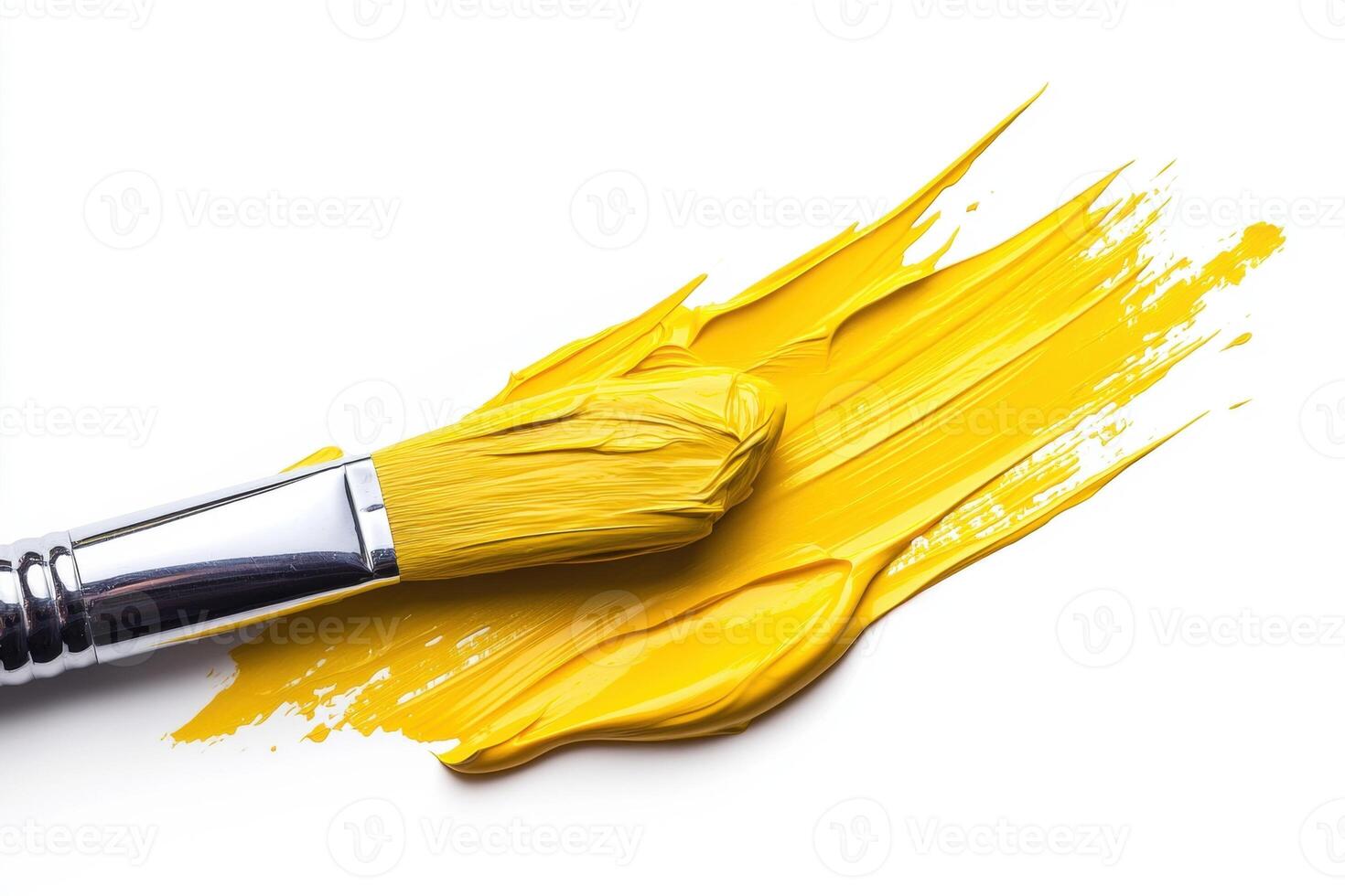 Bright yellow paint spread across a clean white surface photo