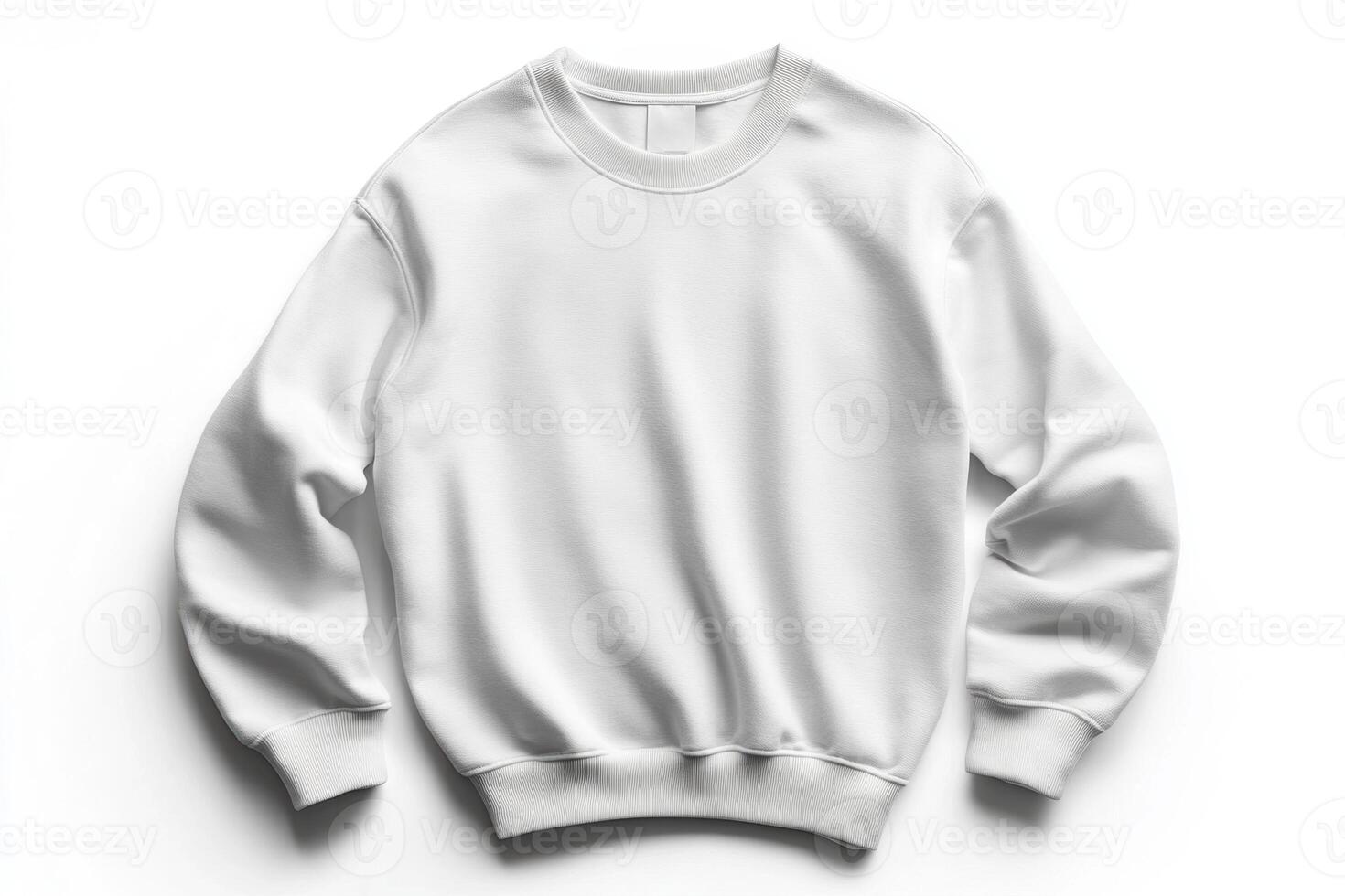 White sweatshirt displayed on a clean surface photo