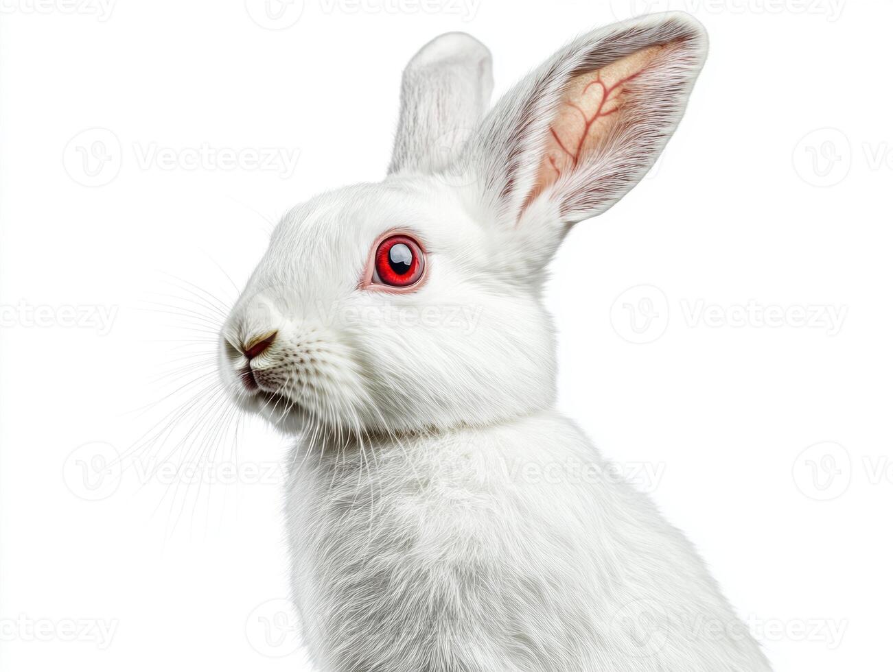 White rabbit with striking red eyes close-up on a plain background photo