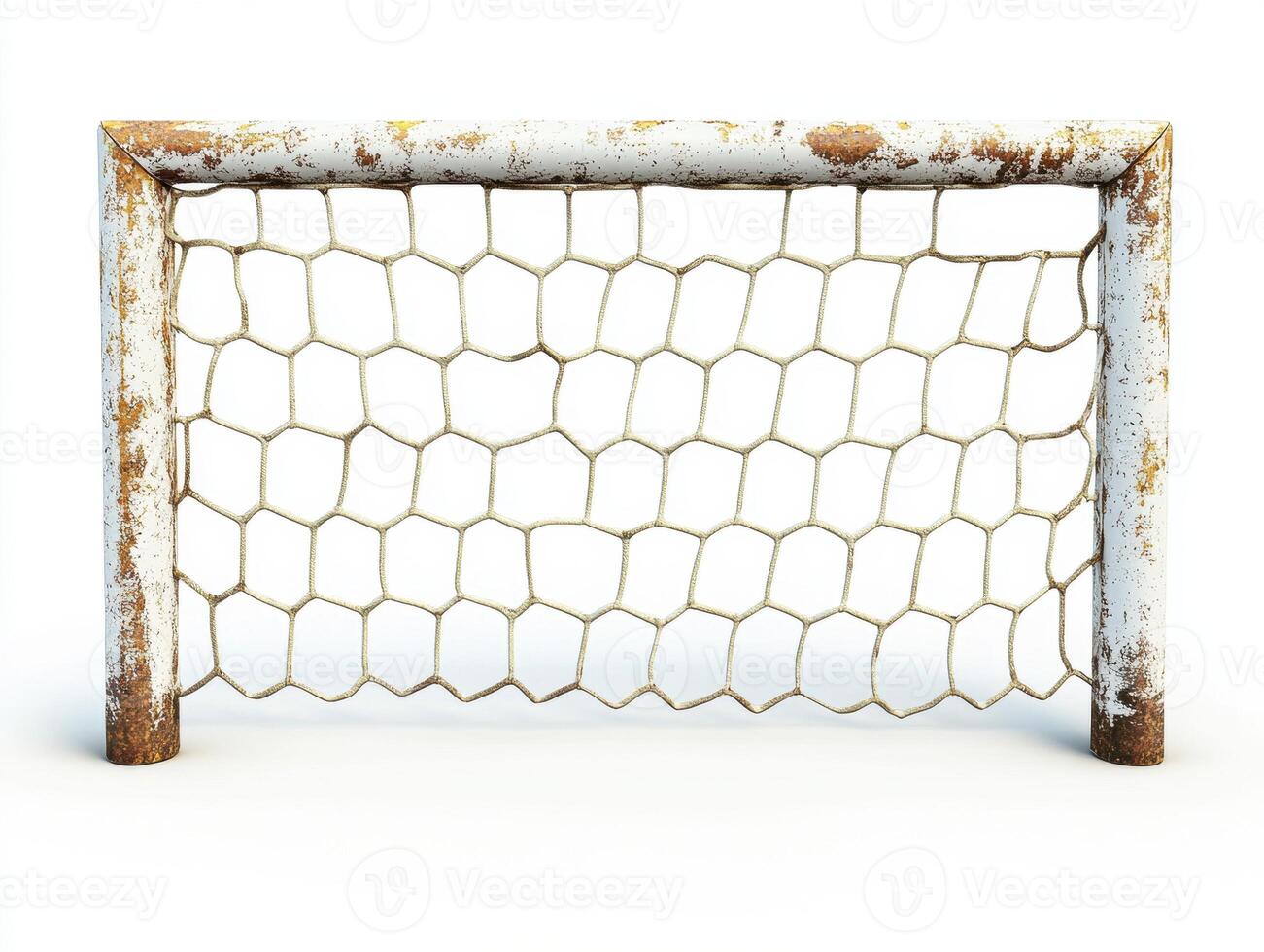 Old rusty soccer goal standing empty on a field photo