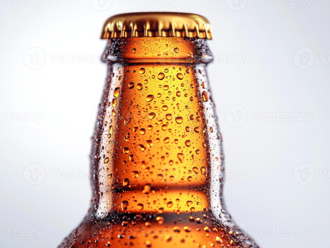 Refreshing beer bottled beverage with droplets glistening under light photo