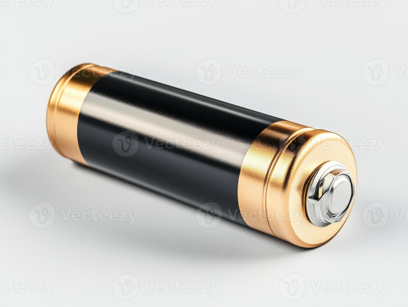 Battery resting on a clean surface with gold accents photo