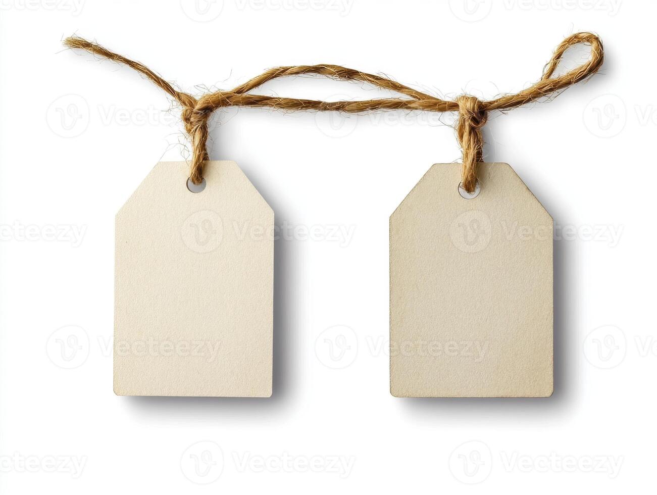 Blank tags hanging from string for labeling and organization photo