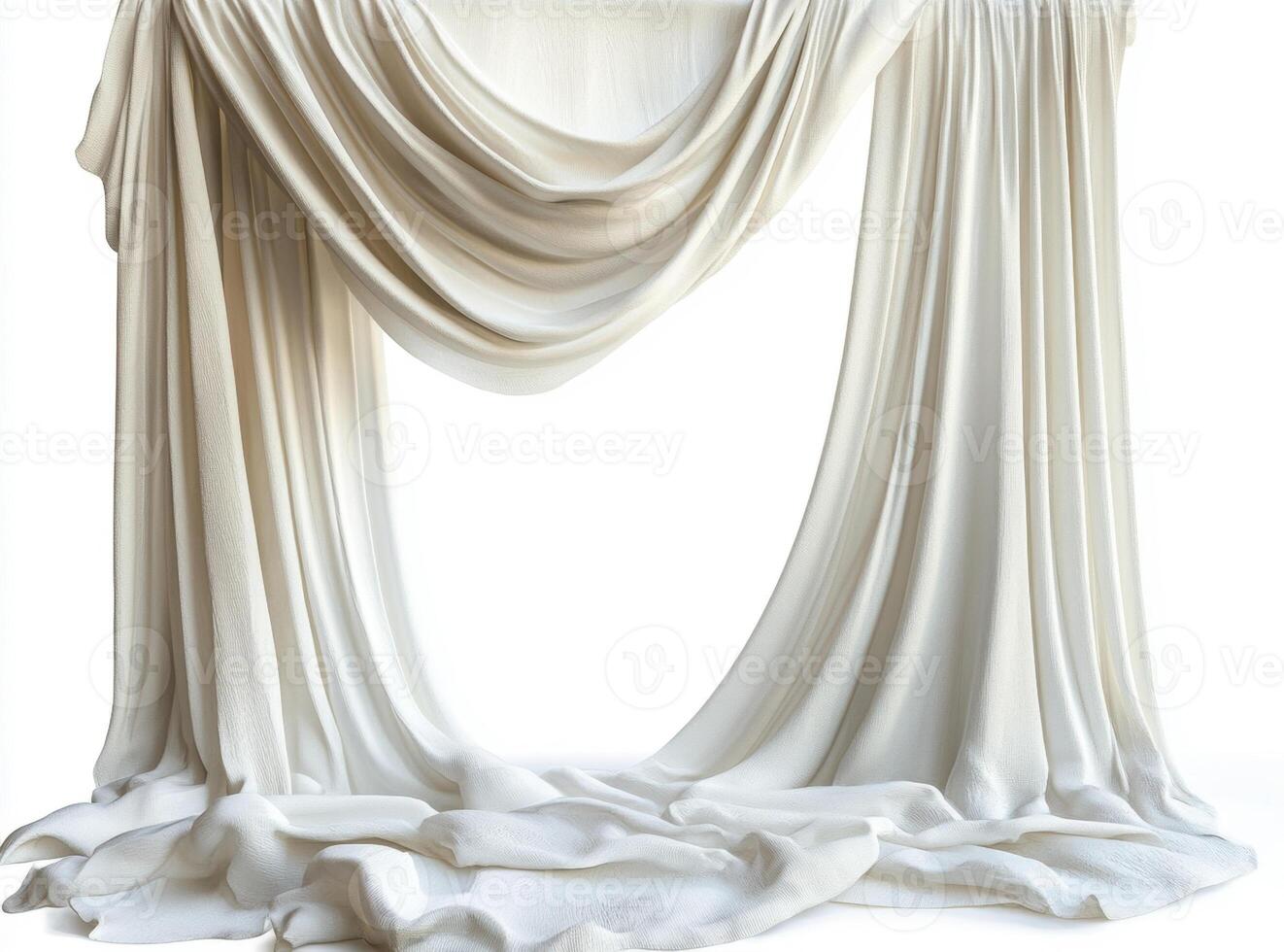 Elegant white fabric drapes creating a soft, flowing backdrop photo