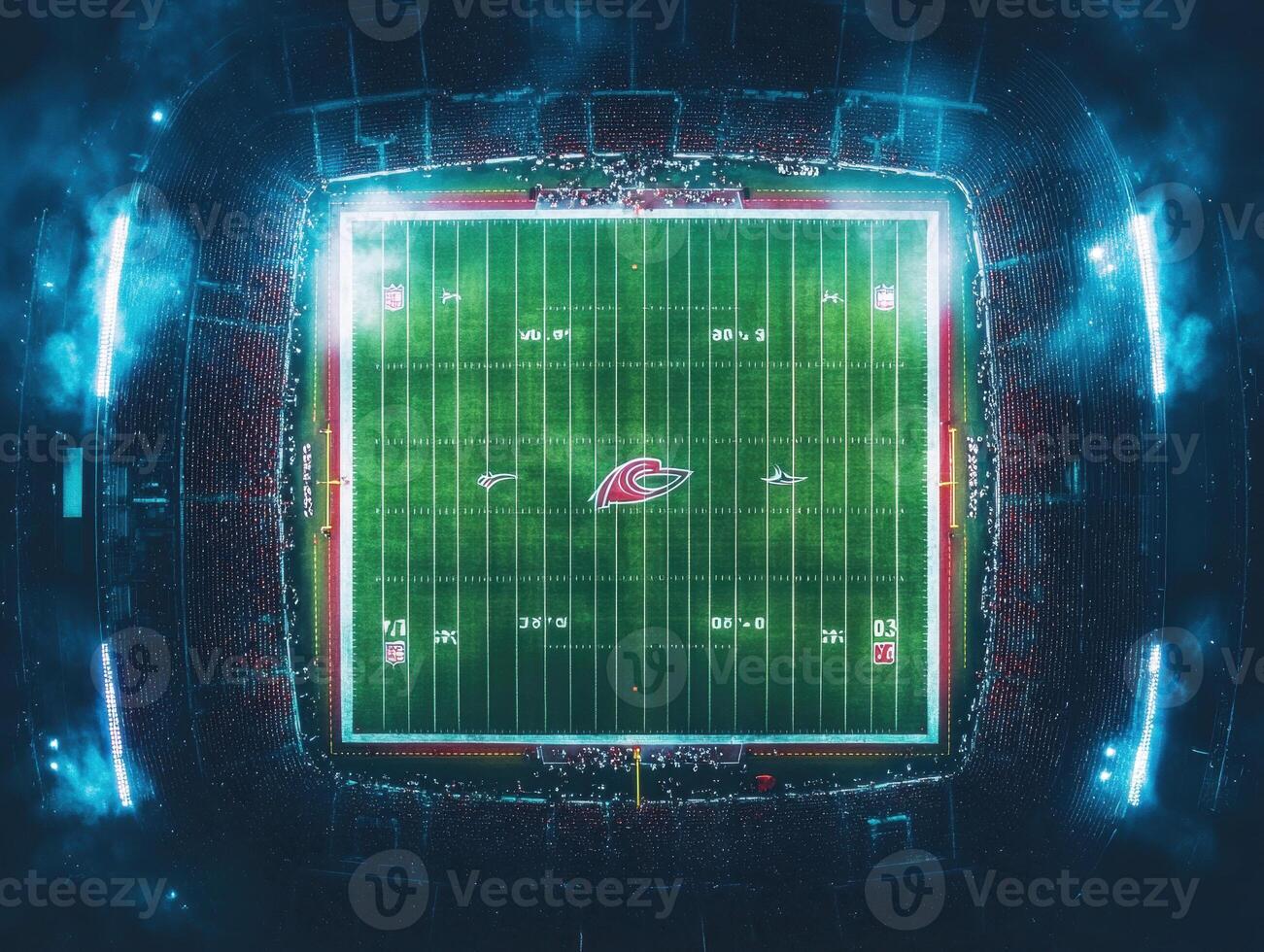 Spectacular aerial view of a football stadium during a night game photo