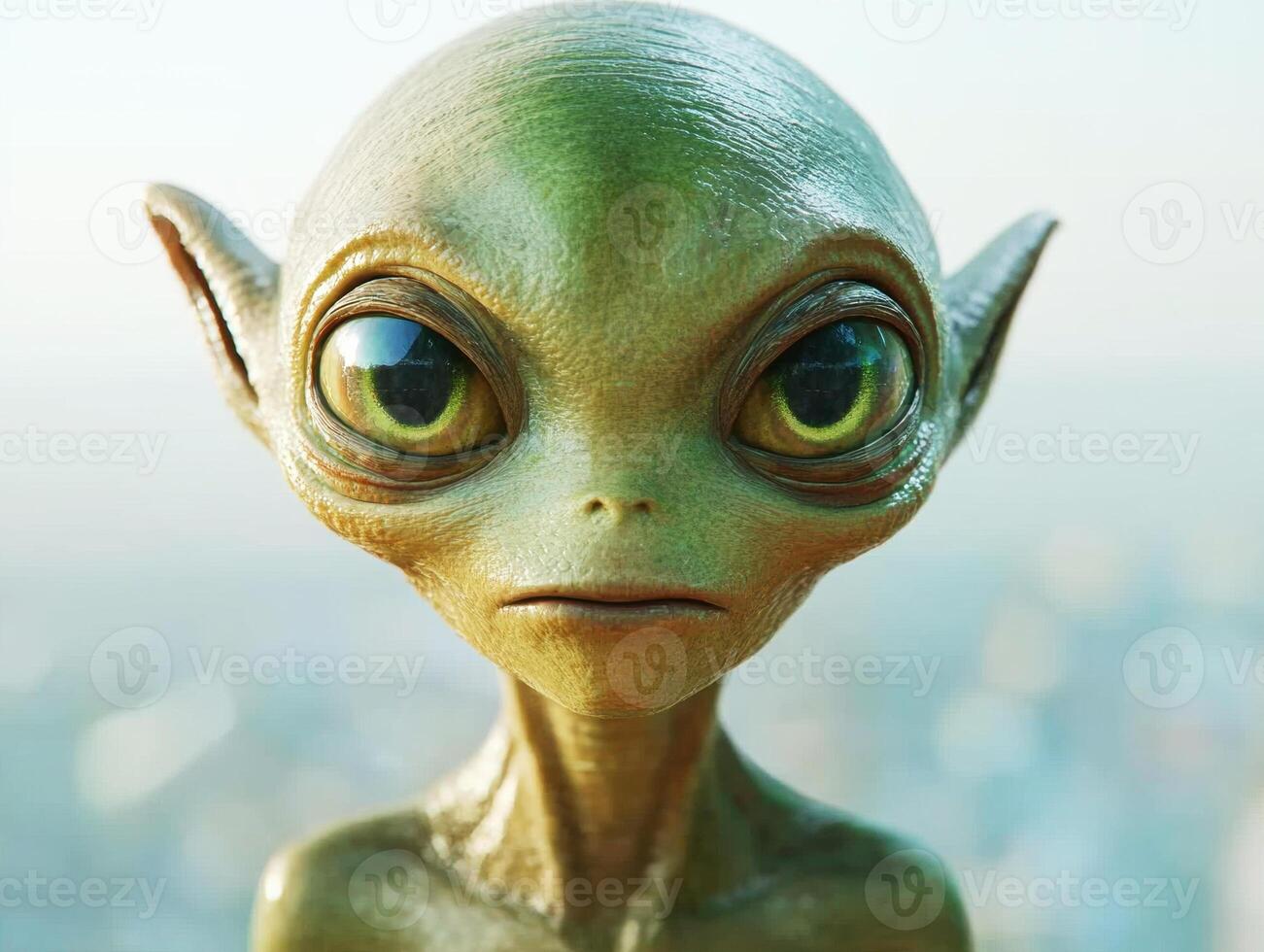 Alien creature with large eyes in a surreal landscape photo