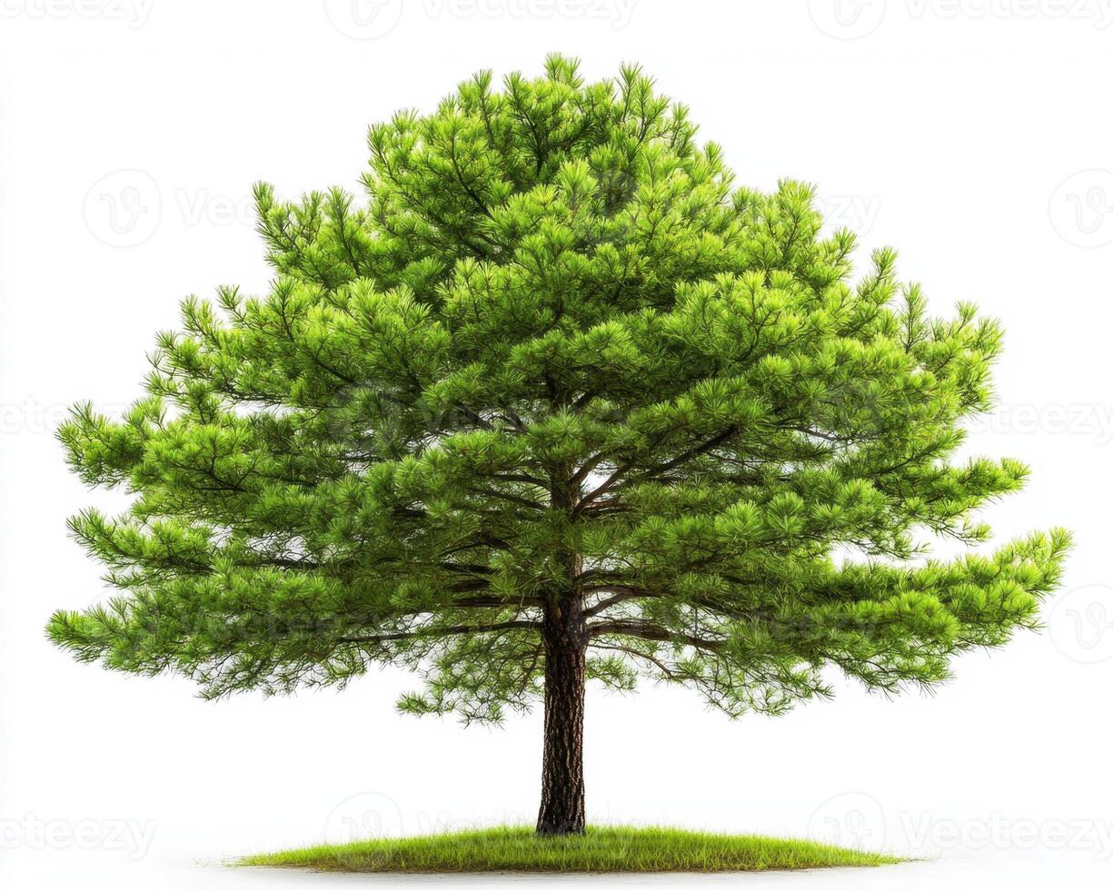 Large green pine tree with lush foliage against a white background photo