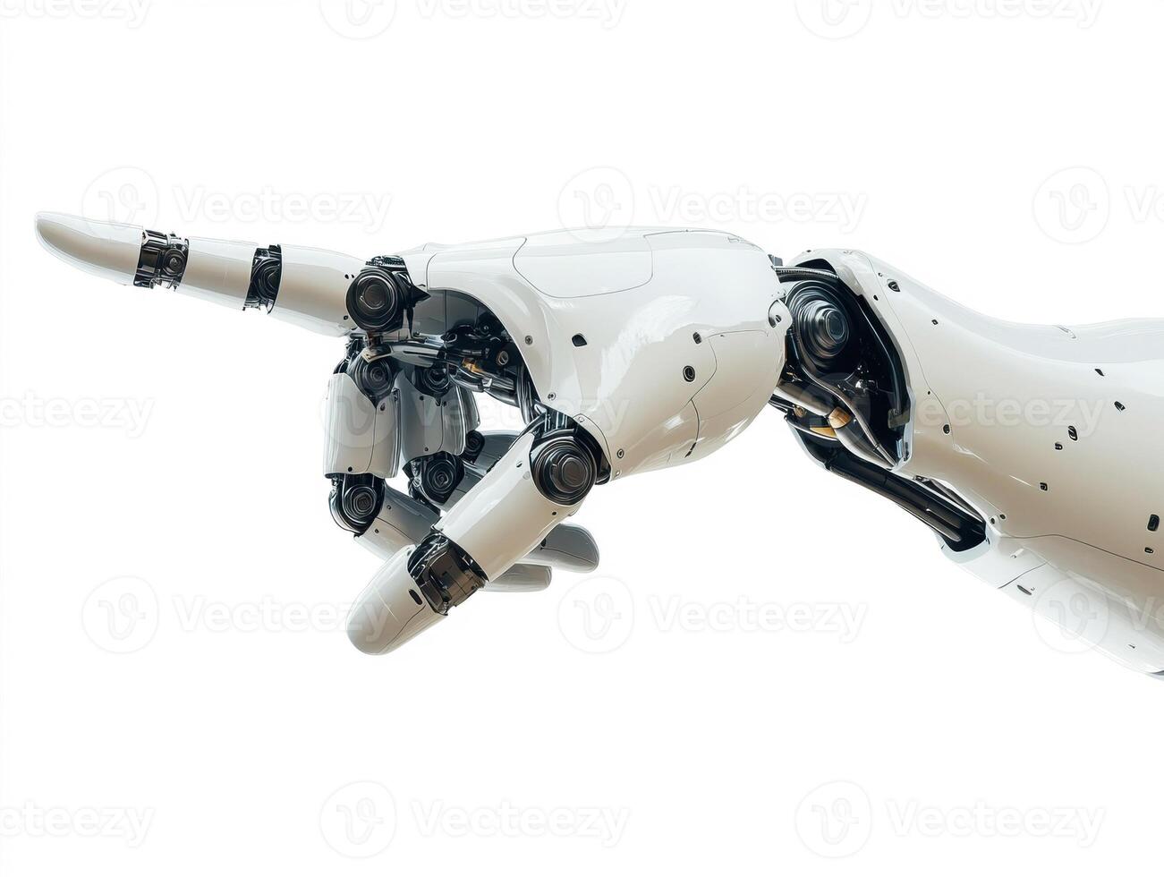 Robotic hand pointing, showcasing advanced technology in motion photo