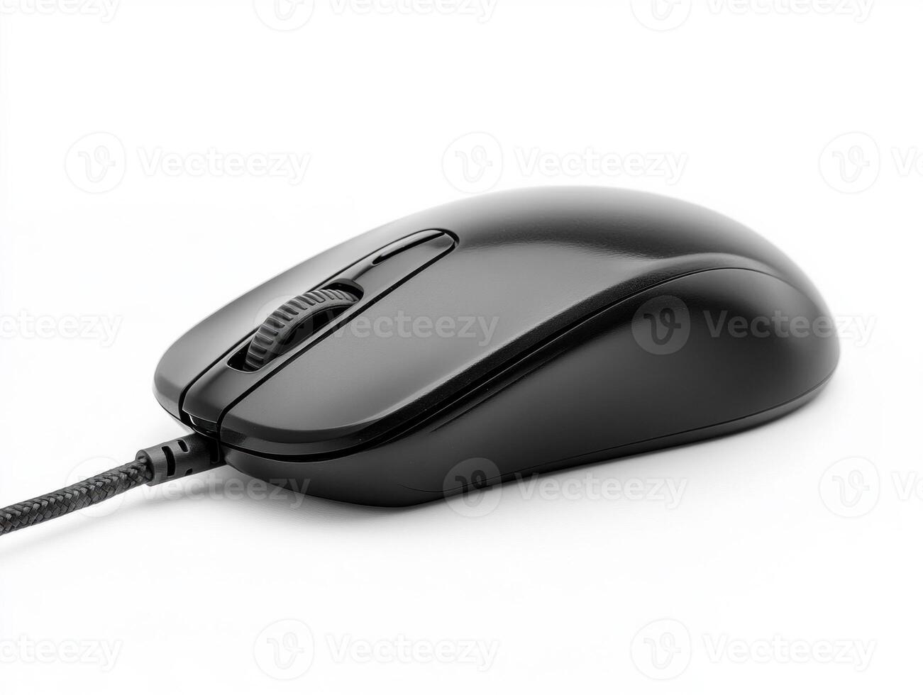 Black wired computer mouse on a white background photo