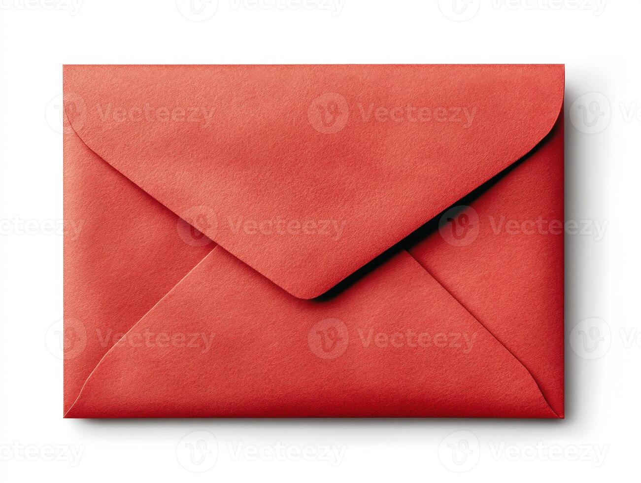 Bright red envelope with sealed flap resting on white background photo