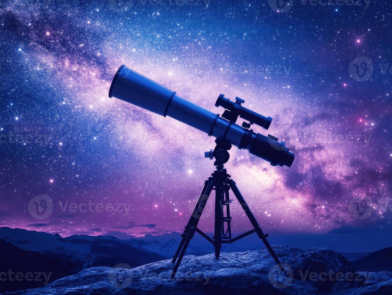 Stargazing through a telescope under a vibrant cosmic sky photo