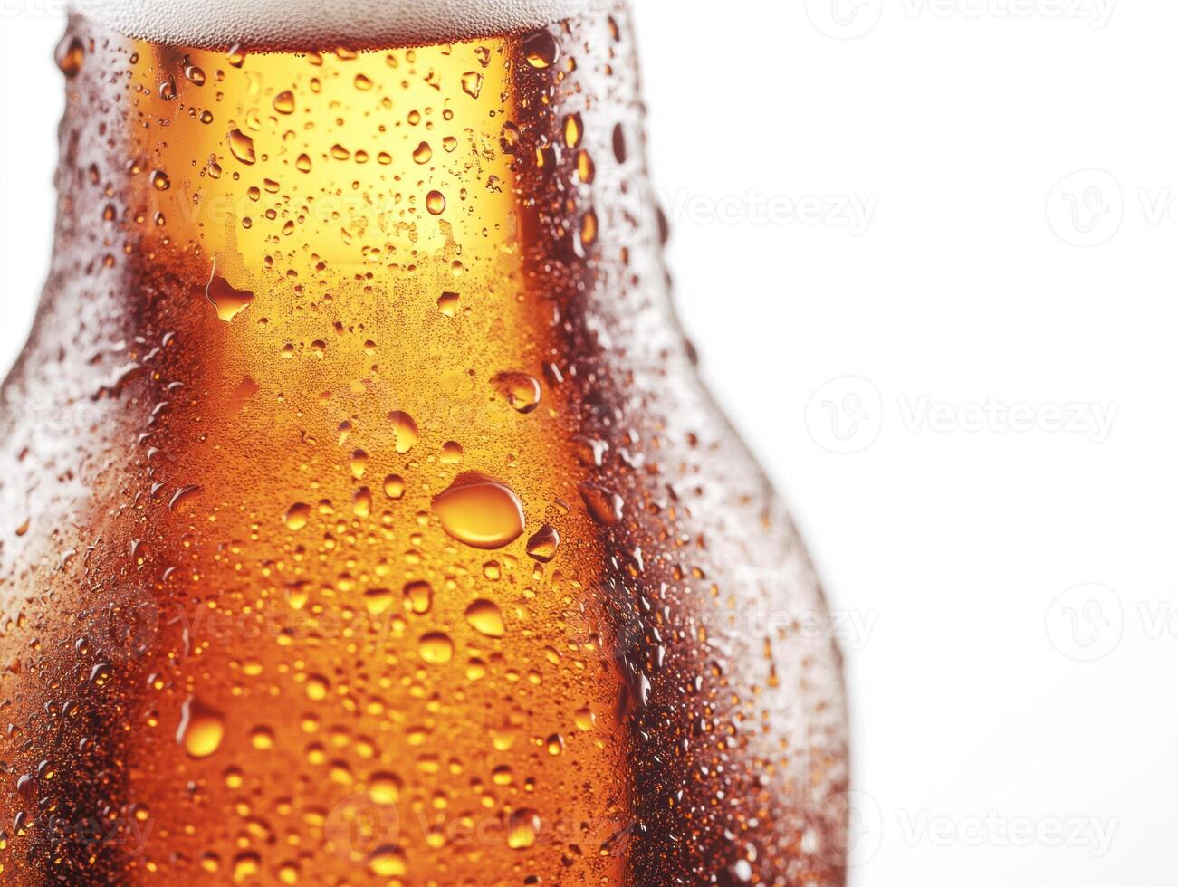 Refreshing cold beer in a clear glass bottle with condensation photo