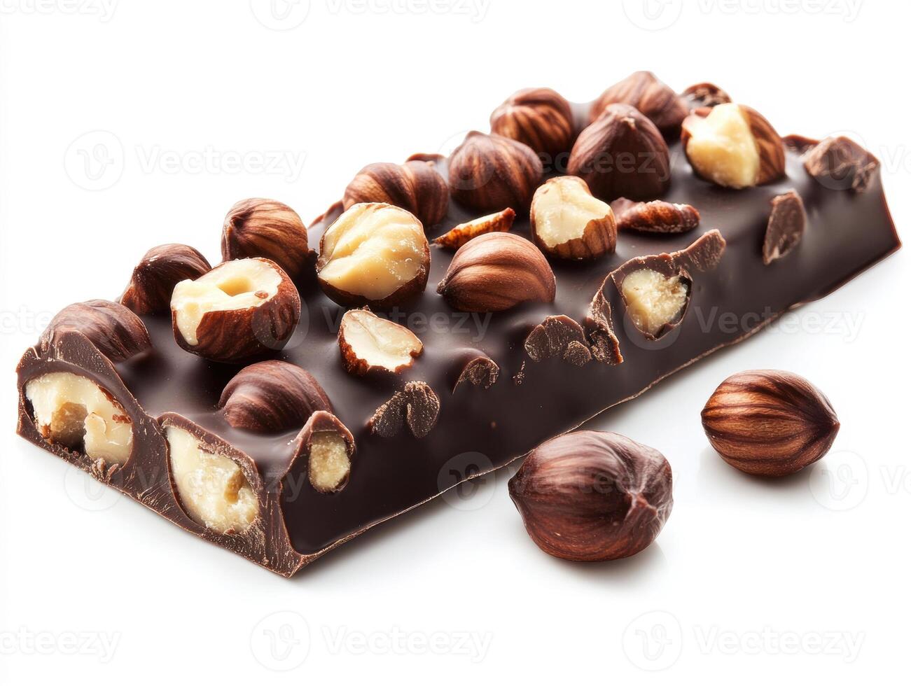 Delicious chocolate bar with hazelnuts and almonds for snacking photo