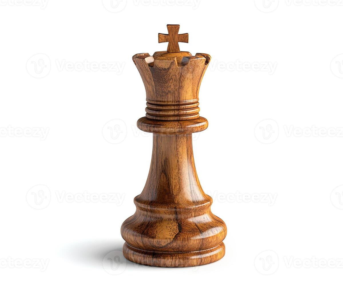 Wooden chess king piece with intricate design on a white background photo