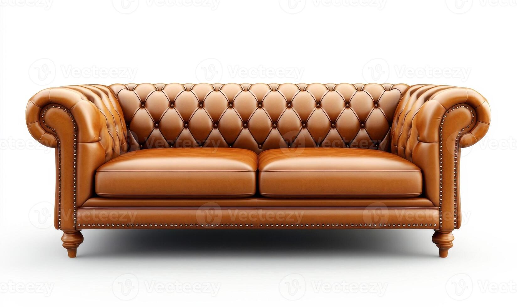 Elegant brown leather sofa with tufted design and classic style photo