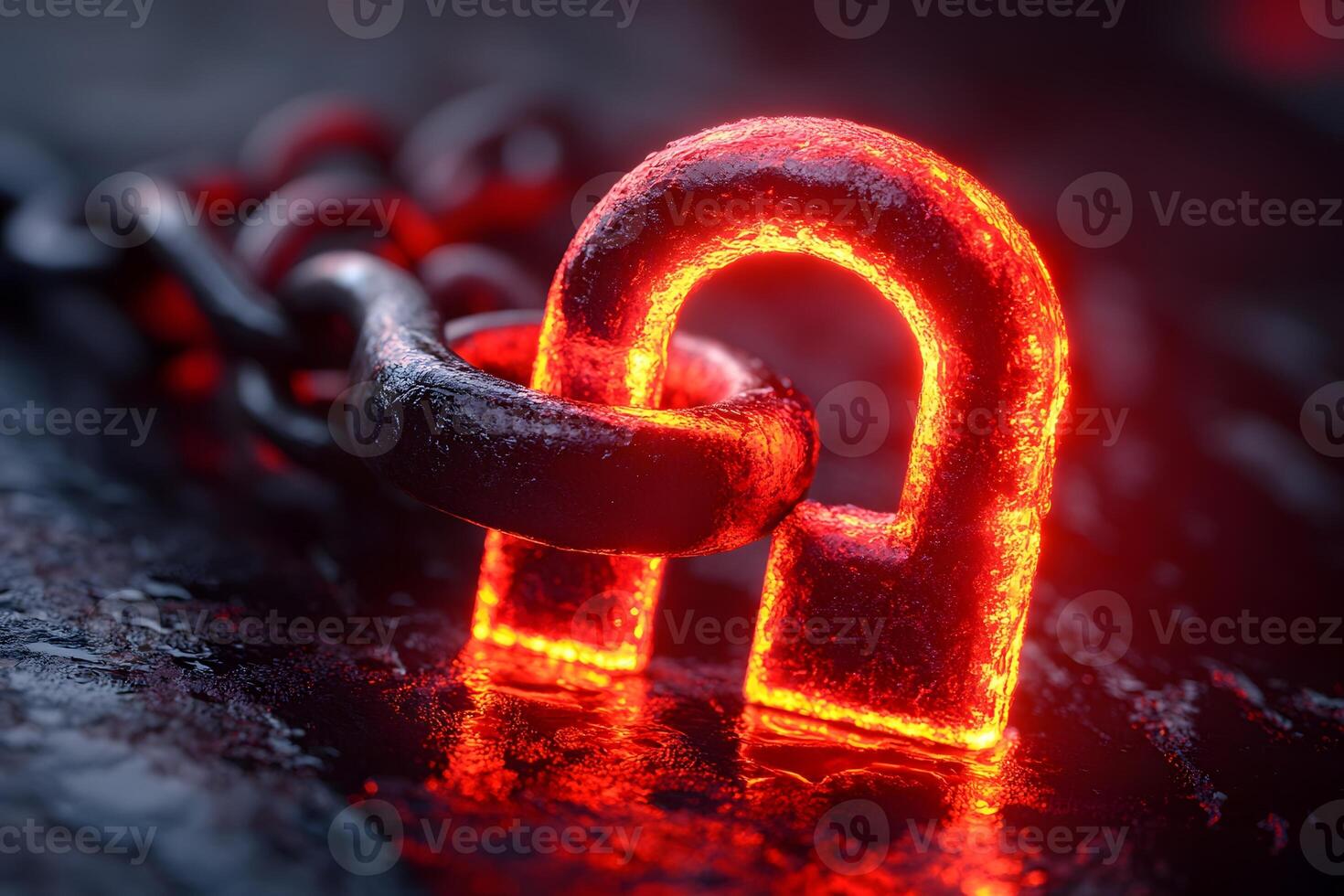Glowing Red Horseshoe Magnet Amidst Metallic Chains for Science and Engineering Concepts photo