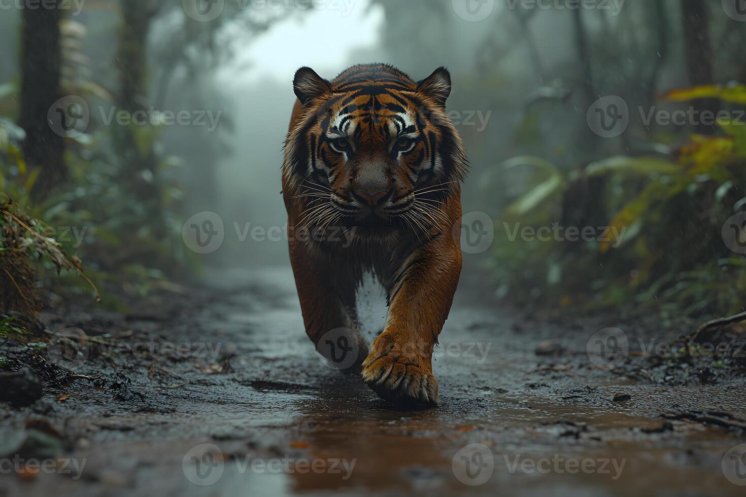 Majestic Tiger in Misty Jungle - Wildlife and Nature Photography for Prints, Posters, and Conservation Awareness photo