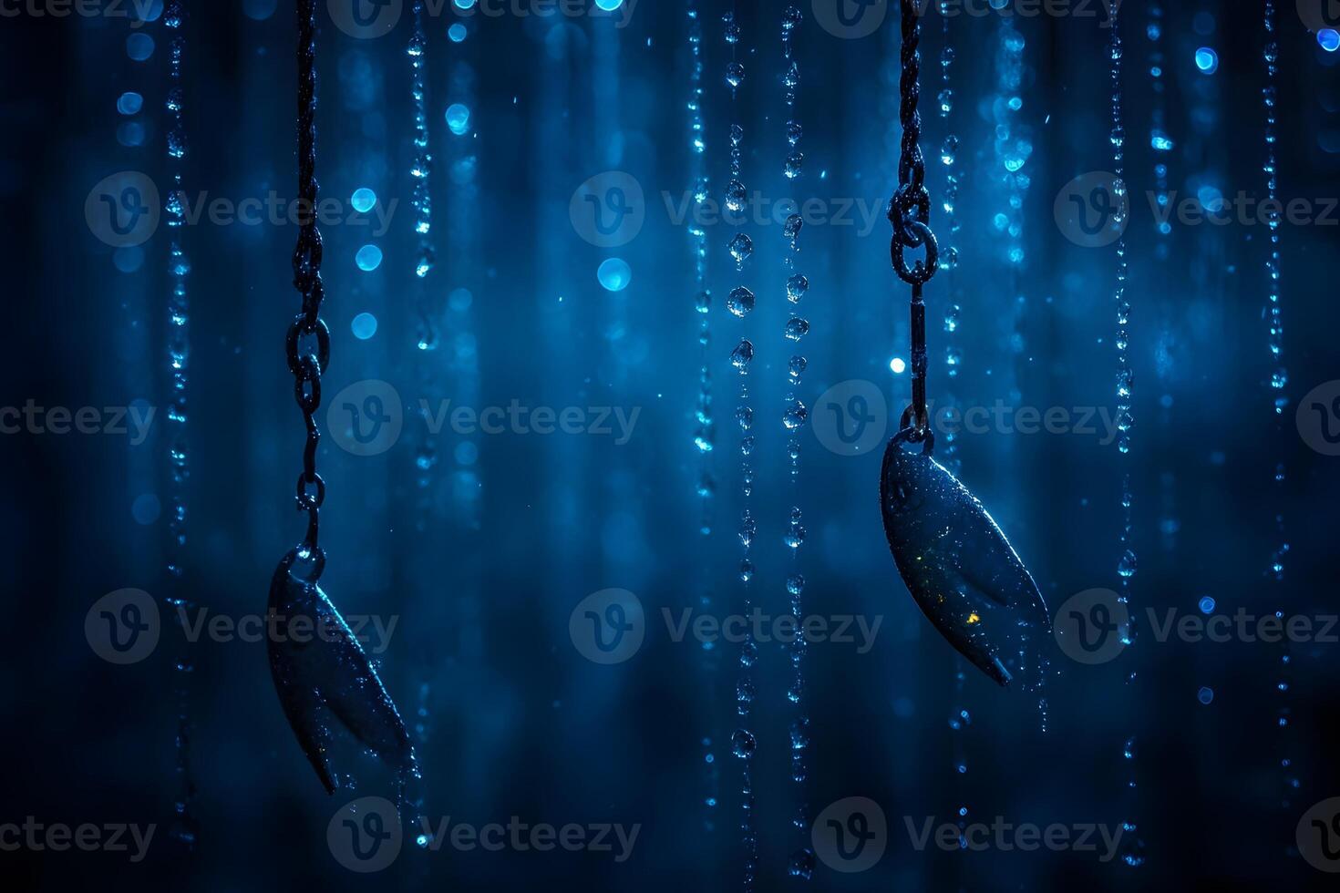 Moody Abstract with Suspended Objects in Rain for Artistic Design photo