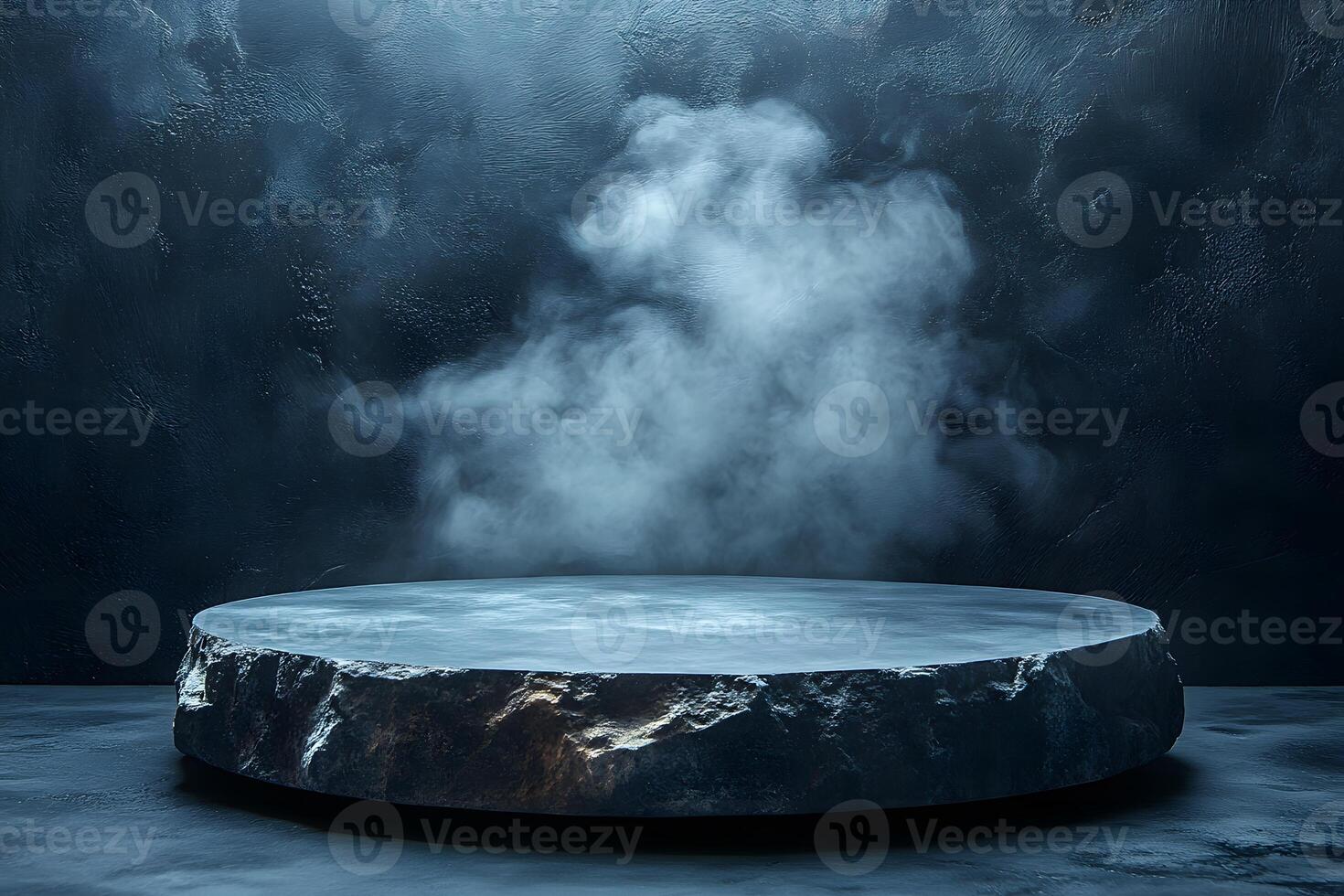 Mysterious Foggy Stone Platform for Product Display or Fantasy Background photo