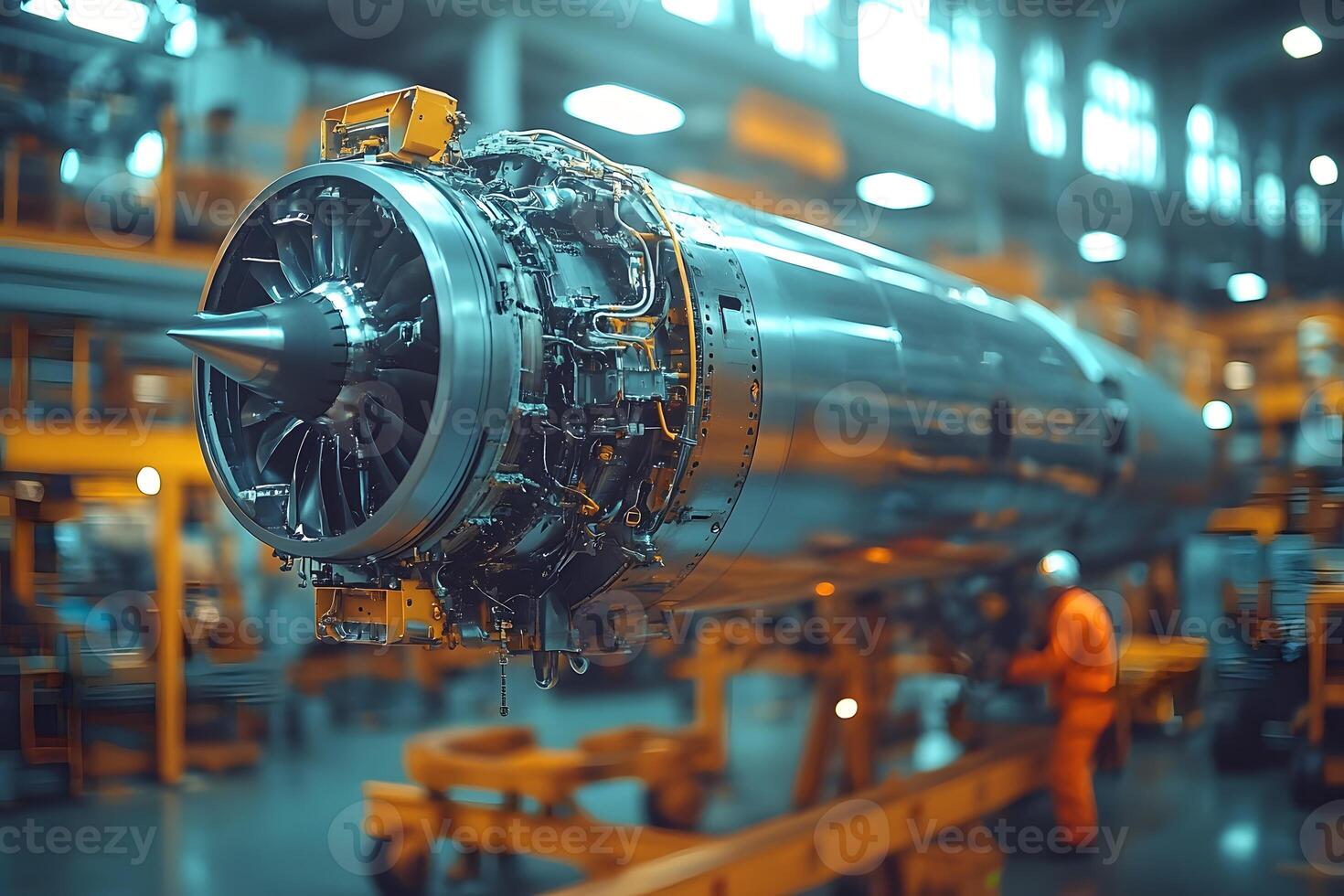 Industrial Jet Engine Assembly in a Factory Setting for Aerospace Innovation and Engineering photo
