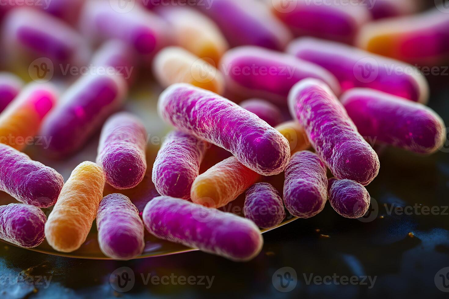 Vibrant Microbial Life Detailed View of Colorful Bacteria or Microbes for Scientific Research photo