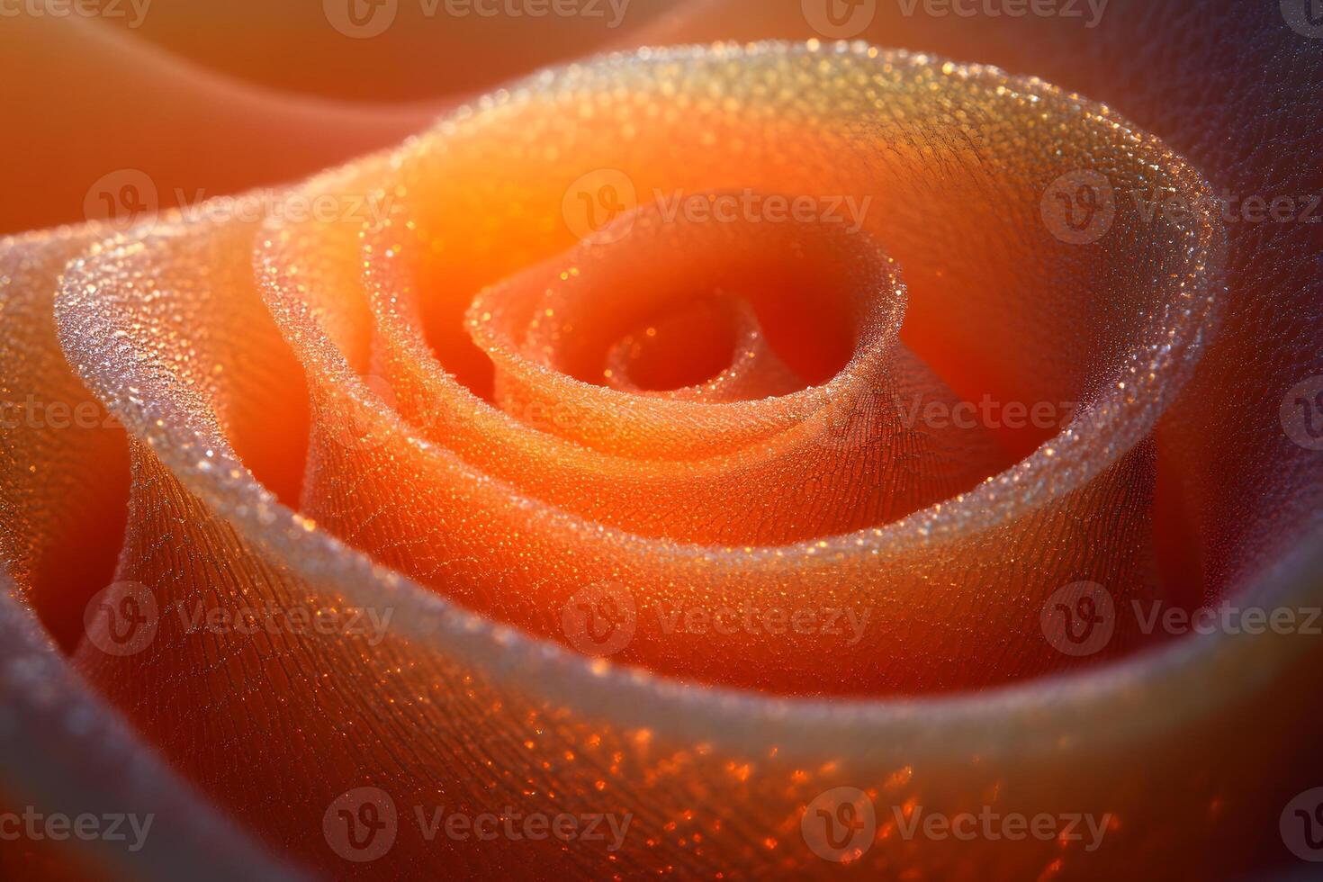 Close-Up of Dew-Kissed Orange Rose Petals for Nature and Romantic Designs photo