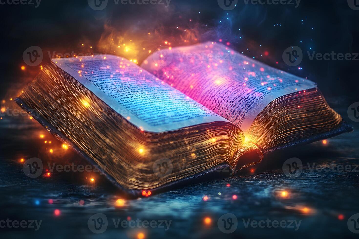 Magical Open Book With Glowing Lights for Mystical Storytelling and Fantasy Illustration photo